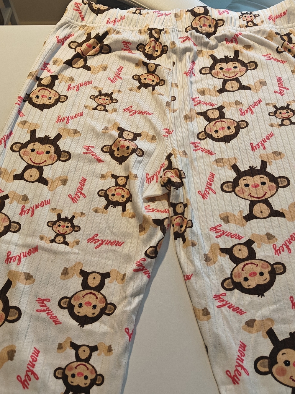 Women's Monkey Print Pajama Pants - White with Brown and Pink